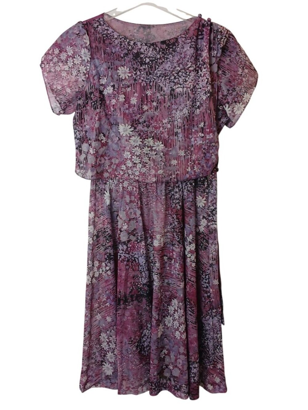 Lady Carol VTG 80's Purple Floral Sheer Dress Sz 16 Secretary USA Made #I-4 - Picture 1 of 11